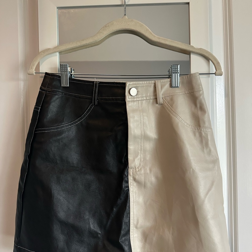 Black and Cream Two-Tone Leather Skirt